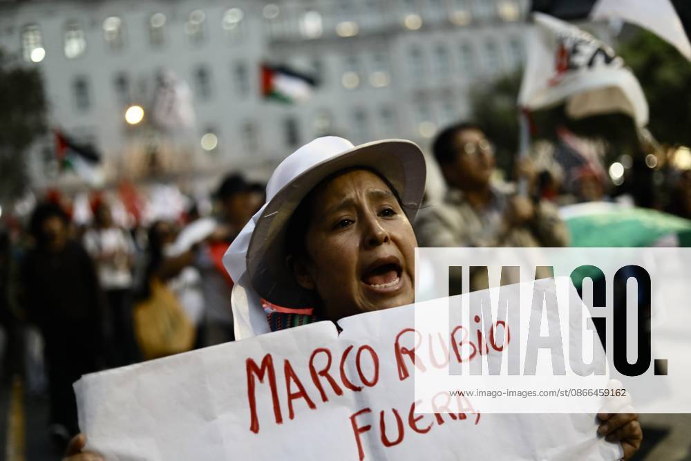 Protest against Marco Rubio’s visit to Lima LIMA, PERU - SEPTEMBER 09, 2026 People participate in a demonstration against the visit of U.S. Secretary of State Marco Rubio on September 9, 2026, in Lima, Peru. The Communist Party of Peru staged a protest against the official visit of U.S. Secretary of State Marco Rubio. The organization accuses him of promoting the blockade against Cuba and of being complicit in conflicts in the Middle East. The demonstration aims to express opposition to United States foreign policy. Klebher Vasquez Anadolu Lima Peru. Editorial use only. Please get in touch for any other usage.