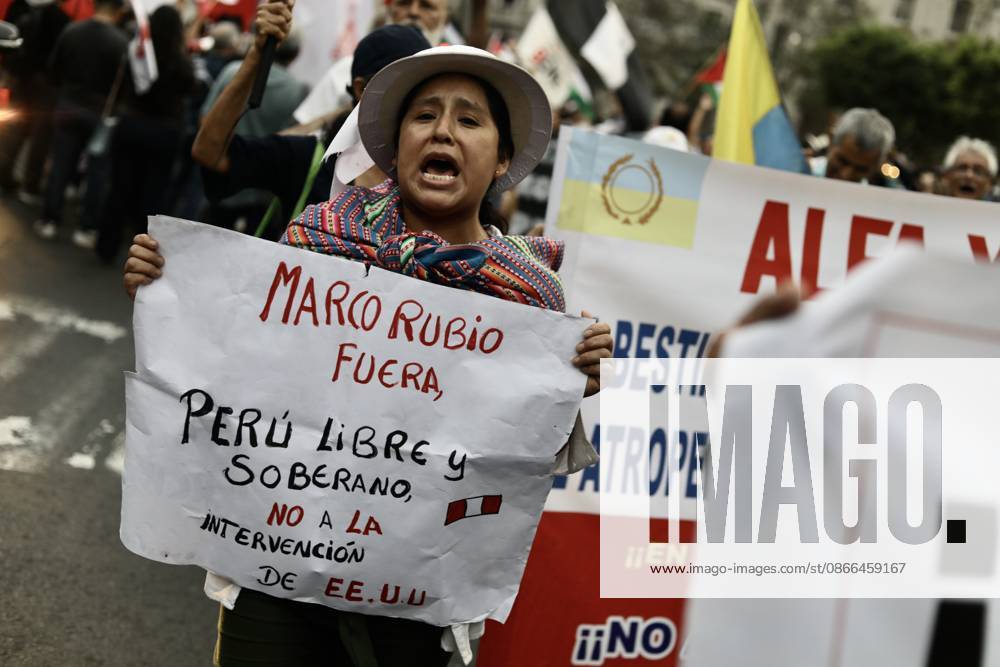 Protest against Marco Rubio’s visit to Lima LIMA, PERU - SEPTEMBER 09, 2026 People participate in a demonstration against the visit of U.S. Secretary of State Marco Rubio on September 9, 2026, in Lima, Peru. The Communist Party of Peru staged a protest against the official visit of U.S. Secretary of State Marco Rubio. The organization accuses him of promoting the blockade against Cuba and of being complicit in conflicts in the Middle East. The demonstration aims to express opposition to United States foreign policy. Klebher Vasquez Anadolu Lima Peru. Editorial use only. Please get in touch for any other usage.