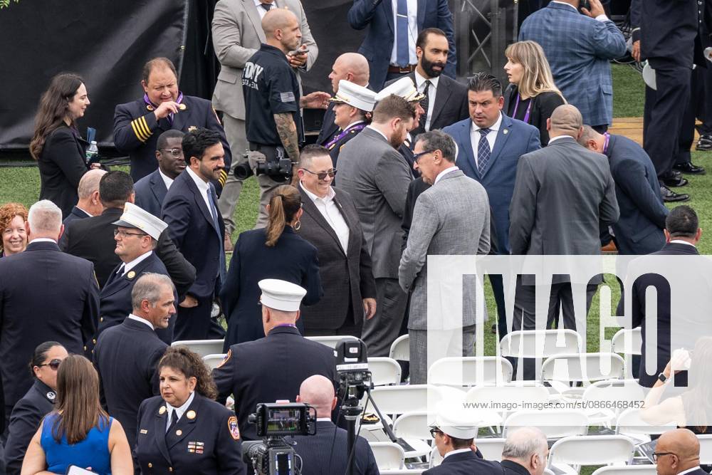 Mayor Zohran Mamdani, Fire Commissioner Lillian Bonsignore and former Fire Commissioner Michael Nigro attend memorial service to commemorate 25th anniversary of terrorist attack on World Trade Center in New York. Service was held at FerryHawks Stadium of Staten Island Borough, New York, NY on September 9, 2026. FDNY members, families of those how perished on that day and who died after of illnesses related to their work in the rescue and recovery efforts, members of fire departments from around the country as well as firefighters from Italy and France attended the service. Bronx USA - ZUMAr339 20260909_znp_r339_020