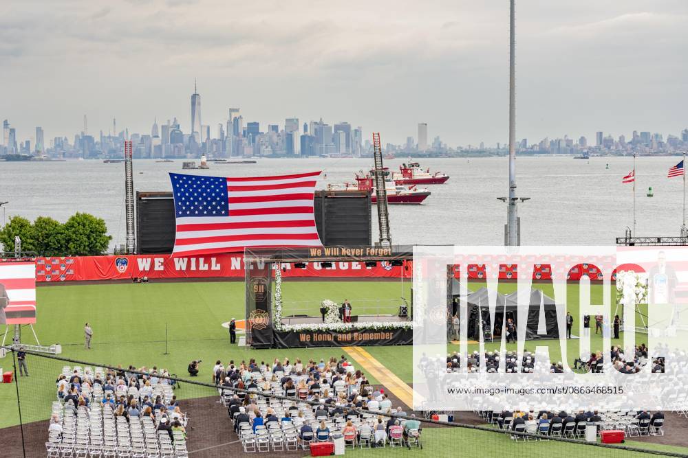 Fire Commissioner Lillian Bonsignore speaks during memorial service to commemorate 25th anniversary of terrorist attack on World Trade Center in New York. Service was held at FerryHawks Stadium of Staten Island Borough, New York, NY on September 9, 2026. FDNY members, families of those how perished on that day and who died after of illnesses related to their work in the rescue and recovery efforts, members of fire departments from around the country as well as firefighters from Italy and France attended the service. New York USA - ZUMAr339 20260909_znp_r339_030