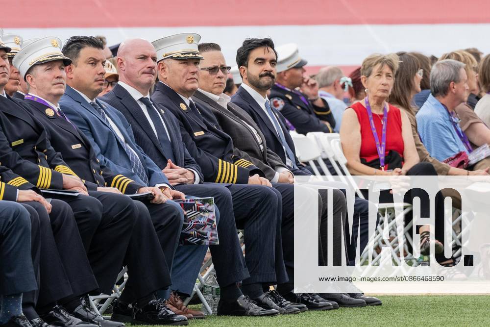 FDNY Chief of the Department John Esposito, Fire Commissioner Lillian Bonsignore and mayor Zohran Mamdani attend memorial service to commemorate 25th anniversary of terrorist attack on World Trade Center in New York. Service was held at FerryHawks Stadium of Staten Island Borough, New York, NY on September 9, 2026. FDNY members, families of those how perished on that day and who died after of illnesses related to their work in the rescue and recovery efforts, members of fire departments from around the country as well as firefighters from Italy and France attended the service. New York USA - ZUMAr339 20260909_znp_r339_038