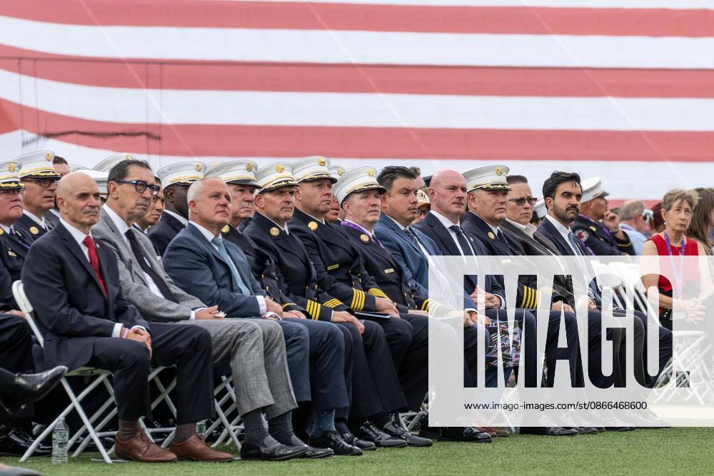 FDNY Chief of the Department John Esposito, Fire Commissioner Lillian Bonsignore and mayor Zohran Mamdani attend memorial service to commemorate 25th anniversary of terrorist attack on World Trade Center in New York. Service was held at FerryHawks Stadium of Staten Island Borough, New York, NY on September 9, 2026. FDNY members, families of those how perished on that day and who died after of illnesses related to their work in the rescue and recovery efforts, members of fire departments from around the country as well as firefighters from Italy and France attended the service. New York USA - ZUMAr339 20260909_znp_r339_039