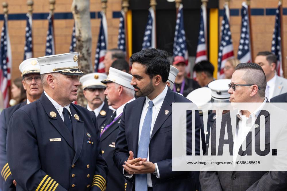 FDNY Chief of the Department John Esposito, mayor Zohran Mamdani and Fire Commissioner Lillian Bonsignore attend memorial service to commemorate 25th anniversary of terrorist attack on World Trade Center in New York. Service was held at FerryHawks Stadium of Staten Island Borough, New York, NY on September 9, 2026. FDNY members, families of those how perished on that day and who died after of illnesses related to their work in the rescue and recovery efforts, members of fire departments from around the country as well as firefighters from Italy and France attended the service. New York USA - ZUMAr339 20260909_znp_r339_041