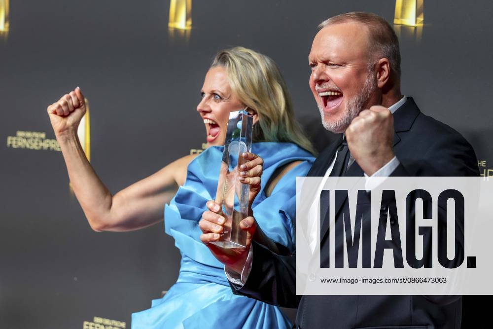 ABB TELEVISION AWARD: Barbara Schoeneberger and Stefan Raab, winners of the television award, appear on the red carpet at the gala ceremony for the 2026 German Television Award at the Confex Center on September 9, 2026, in Cologne, North Rhine-Westphalia, Germany