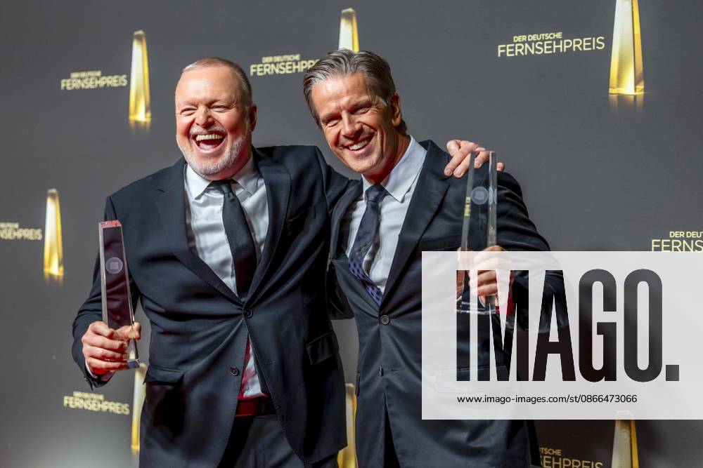 ABB TELEVISION AWARD: Stefan Raab and Markus Lanz, winners of the Television Award, appear on the red carpet at the gala ceremony for the 2026 German Television Award at the Confex Center on September 9, 2026, in Cologne, North Rhine-Westphalia, Germany
