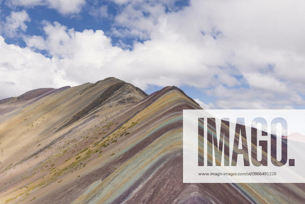 Peru: Vinicunca, the Rainbow Mountain or Seven-Colored Mountains; Peru: Vinicunca, landscape of the colorful mountains, the Seven-Colored Mountain, or Rainbow Mountain, in the Peruvian Andes, South America, Peru
