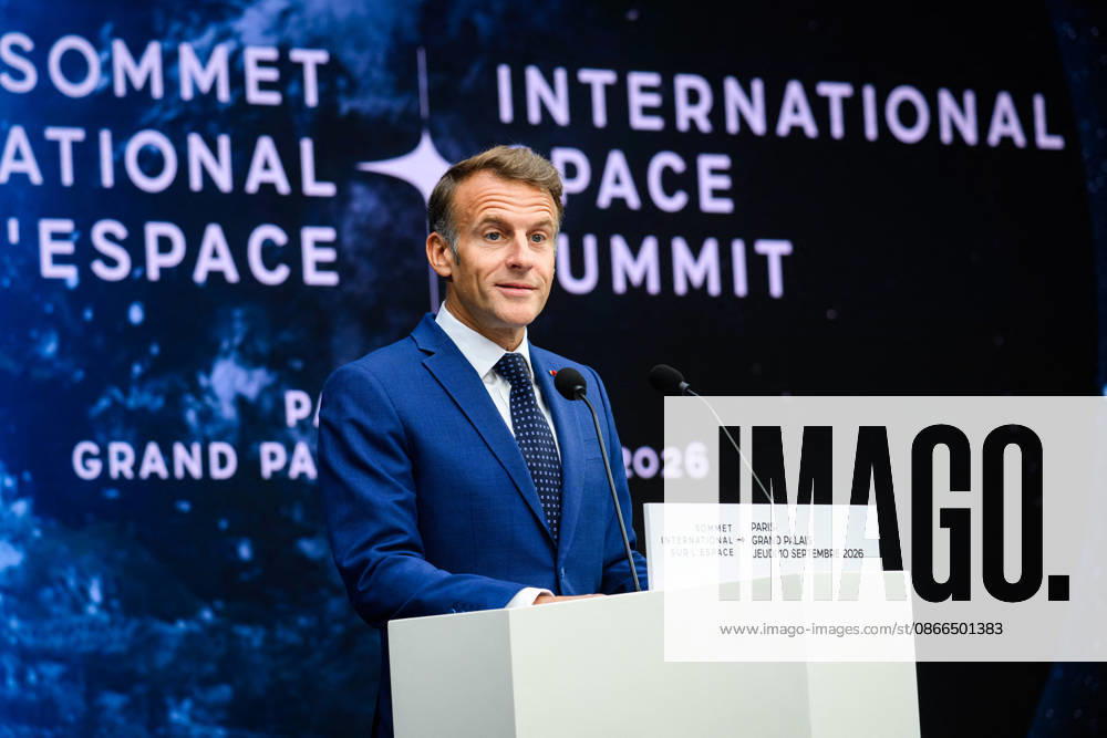 SIE International Space Summit - Paris French President Emmanuel Macron, delivers a speech during the International Space Summit at Grand Palais in Paris, France on September 10, 2026. Photo by Eric Tschaen Pool ABACAPRESS.COM Paris IDF France