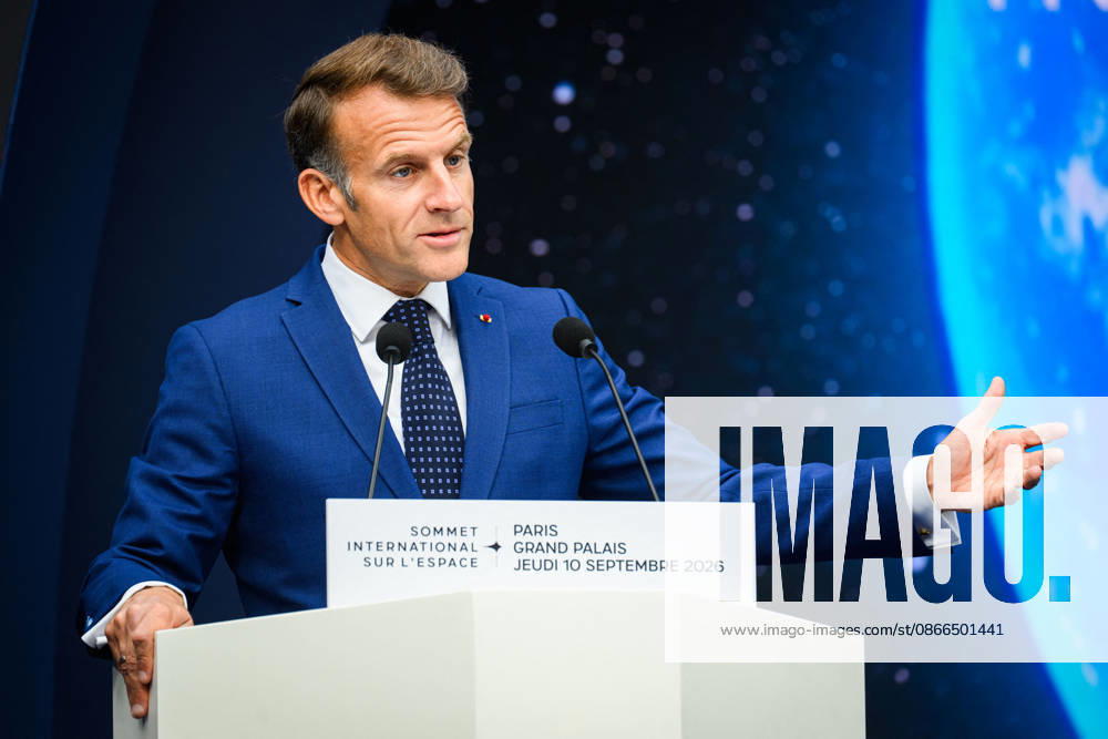 SIE International Space Summit - Paris French President Emmanuel Macron, delivers a speech during the International Space Summit at Grand Palais in Paris, France on September 10, 2026. Photo by Eric Tschaen Pool ABACAPRESS.COM Paris IDF France