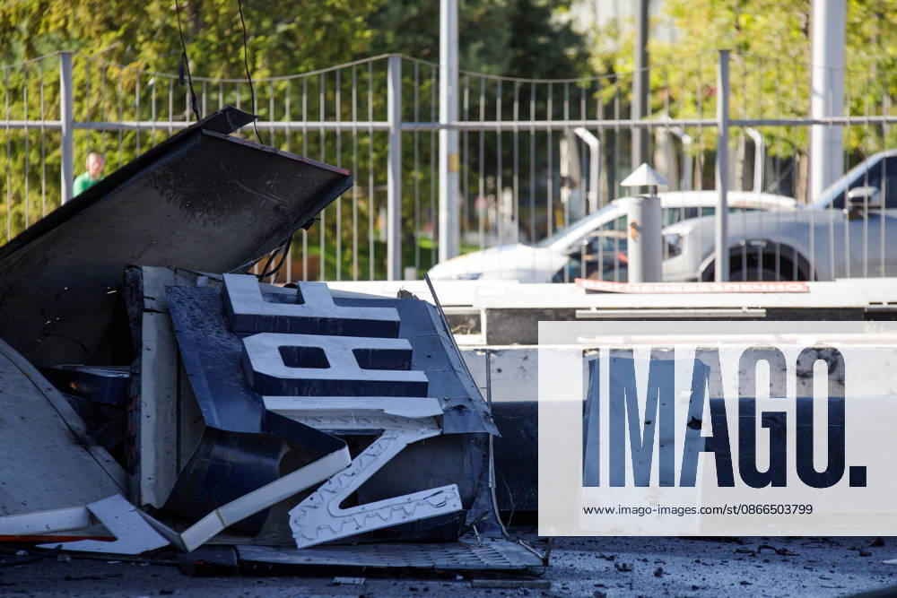 The aftermath of a Russian drone strike on a petrol station is pictured in the Holosiivskyi district of Kyiv, Ukraine, September 10, 2026. Russian forces targeted the petrol station, injuring four people. A car caught fire on the premises, and a public transport stop was also damaged. (Photo by Marianna Kotyk Ukrinform) Russian drone strikes petrol station in Kyiv’s Holosiivskyi district