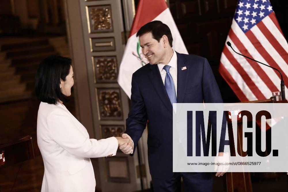 US Secretary of State Marco Rubio is welcomed by Peruvian President Keiko Fujimori in Peru LIMA, PERU - SEPTEMBER 10: U.S. Secretary of State Marco Rubio (R) meets with Peruvian President Keiko Fujimori (L) at the Government Palace on September 10, 2026, in Lima, Peru. Following his visits to Colombia and Ecuador, the Secretary of State arrived in Lima to discuss key issues on the bilateral agenda, including security, the fight against drug trafficking, and trade. Peru is also expected to become part of the so-called Shield of the Americas, a U.S.-led regional security initiative. The meeting marked the first meeting between the governments of Peru and the United States. Klebher Vasquez Anadolu Lima Peru. Editorial use only. Please get