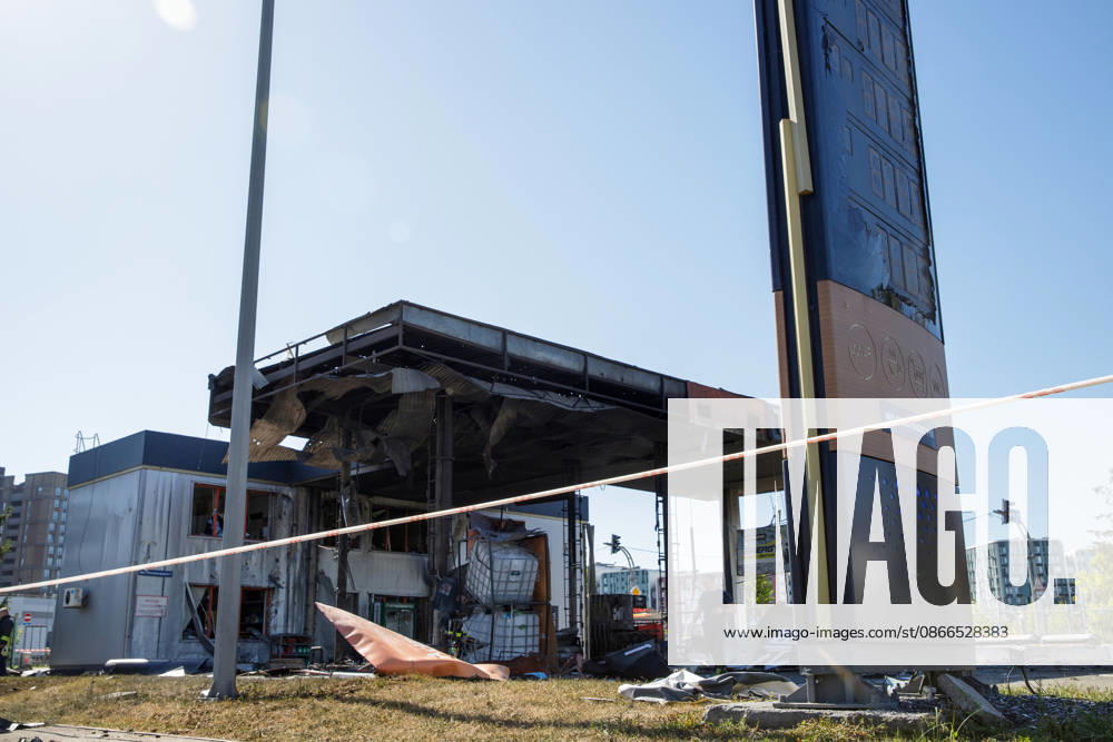 Russian drone strikes petrol station in Kyivs Holosiivskyi district A petrol station attacked by a Russian drone is in the Holosiivskyi district of Kyiv, Ukraine, on September 10, 2026. Russian forces targeted the petrol station, injuring four people. A car caught fire on the premises, and a public transport stop was also damaged. Kyiv Ukraine