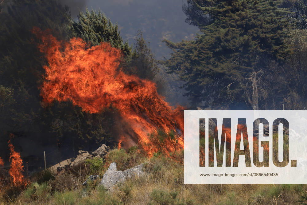 Wildfire near Palermo threatens homes in Giardinello, Sicily PALERMO, ITALY - SEPTEMBER 10: Flames and thick smoke rise from a forested area during a wildfire near Giardinello, close to Palermo on the island of Sicily, on September 10, 2026 in Palermo, Italy. The blaze began in the Carcatizzi area around midday a day earlier and spread rapidly, threatening nearby residential areas and damaging several homes. Firefighters battled the fire from the ground with fire engines and from the air with a firefighting aircraft and two helicopters. Alberto Lo Bianco Anadolu Sicily Italy. Editorial use only. Please get in touch for any other usage.