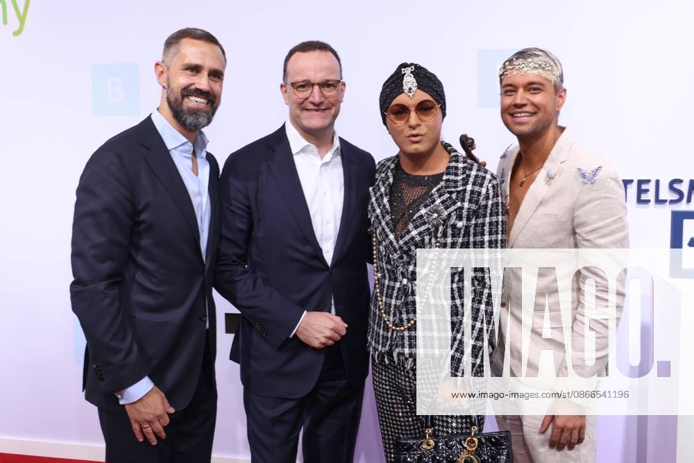 Bertelsmann Party 2026: Daniel Funke, Jens Spahn, Julian F. M. Stoeckel, Marcell Damaschke; Red Carpet at the Bertelsmann Party 2026, Bertelsmann Berlin Office, Berlin