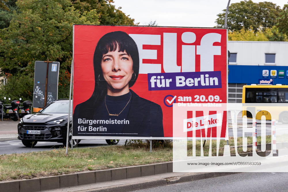 Election poster for Elif Eralp, the leading candidate of Die Linke for the Berlin House of Representatives election on September 11, 2026. Election campaign in Berlin