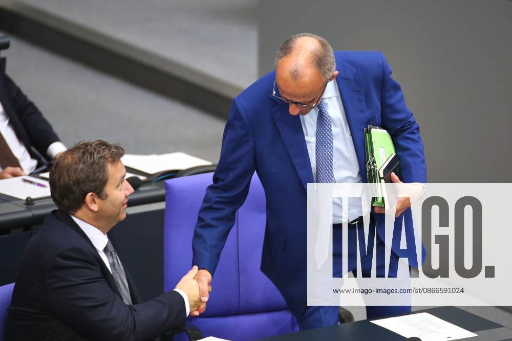 German Bundestag 94th Session of the Bundestag Budget Week Federal Minister of Finance Lars Klingbeil (SPD) and Federal Chancellor Friedrich Merz (CDU)