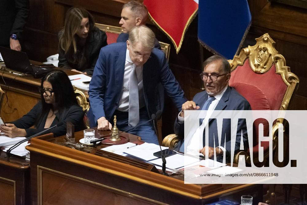 IPP Photo by Diego Nangano, Rome, September 11, 2026, Senate of the Republic: Debate on Electoral Law Reform. Pictured: Lucio Malan of Fratelli d’Italia and Ignazio La Russa, President of the Senate. Italy Photo Press World. Copyright