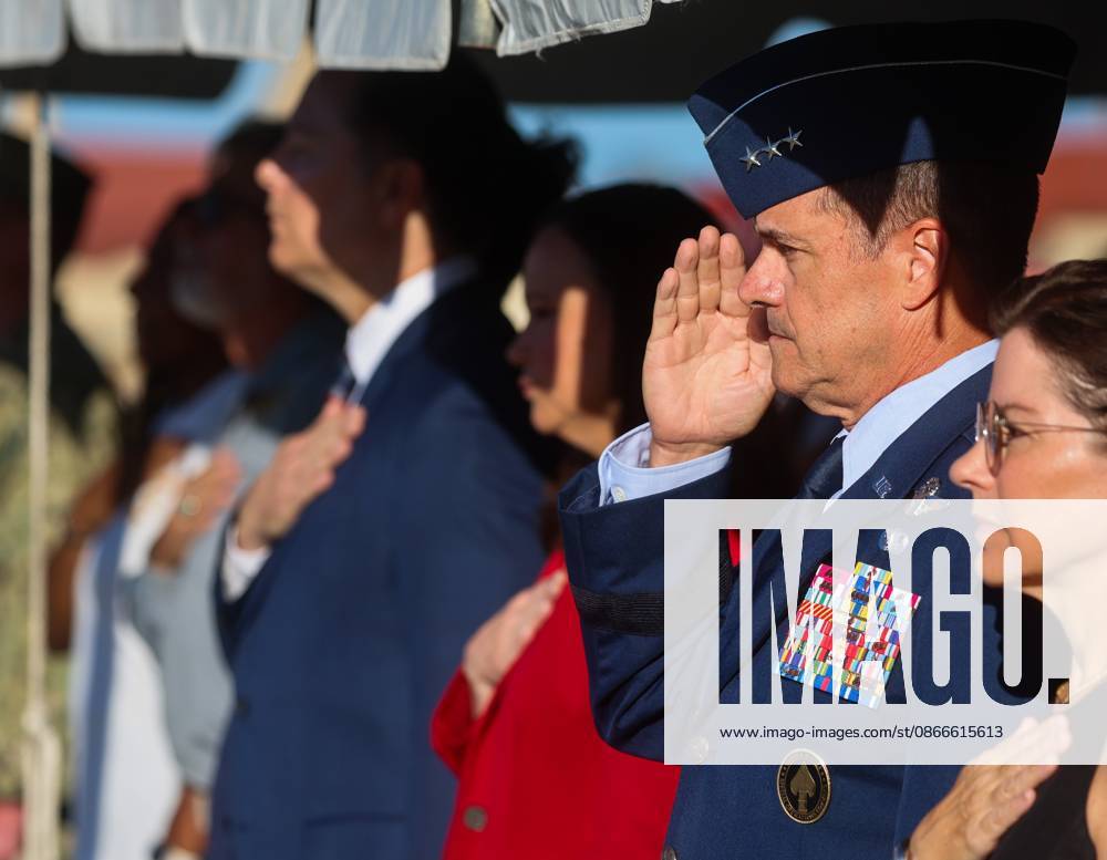 USSOCOM Deputy Commander Lt. Gen. Sean Farrell, second from right, salutes during the National Anthem before he provides the keynote address for the 9 11 25th Anniversary Memorial Service hosted by U.S. Special Operations Command (USSOCOM) to honor the 25th anniversary of the Sept. 11 terrorist attacks at the MacDill AFB Special Operations Forces Memorial on Friday, Sept. 11, 2026 in Tampa. Attendees honored the nearly 3,000 victims of the Sept. 11 attacks and reflect on the enduring legacy and resolve of the SOF community. Tampa USA - ZUMAs70_ 20260911_zan_s70_014