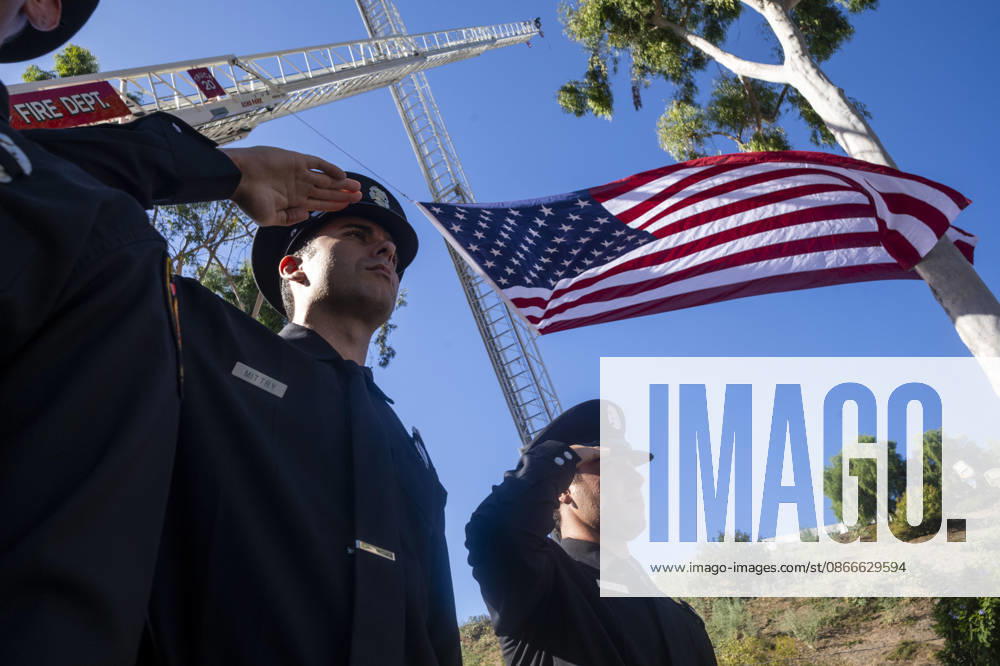 Members of the Los Angeles Fire Department salute as the department marks the 25th anniversary of the Sept. 11 terrorist attacks at the Frank Hotchkin Memorial Training Center in Los Angeles, California, on Sept. 11, 2026. Los Angeles USA - ZUMAc68_ 20260911_zaf_c68_003