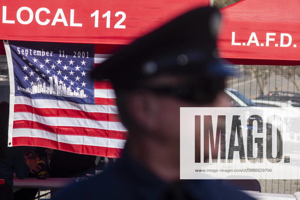 A 9 11 remembrance flag is displayed as the Los Angeles Fire Department marks the 25th anniversary of the Sept. 11 terrorist attacks at the Frank Hotchkin Memorial Training Center in Los Angeles, California, on Sept. 11, 2026. Los Angeles USA - ZUMAc68_ 20260911_zaf_c68_011