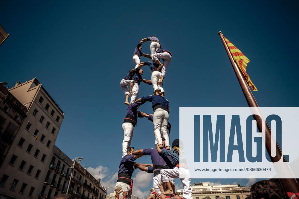 The Capgrossos de Mataro build a human tower during the Diada Castellera at Catalonia s National Day, the Diada Barcelona Spain - ZUMAo105 20260911_fap_o105_022
