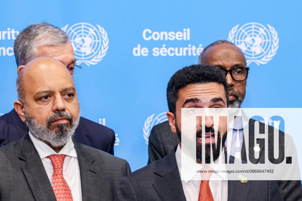 SyriaÃ¢â‚¬â ¢s Permanent Representative to the UN IBRAHIM OLABI, joined by representatives of UN Member States, speaks to reporters at the UN Security Council stakeout to condemn Israeli Prime Minister Benjamin NetanyahuÃ¢â‚¬â ¢s entry into Syrian territory and visit to Mount Hermon. The representatives reaffirmed their support for SyriaÃ¢â‚¬â ¢s sovereignty, unity and territorial integrity and called for respect for international law and the 1974 Disengagement Agreement. New York United States - ZUMAo116 20260911_znp_o116_031