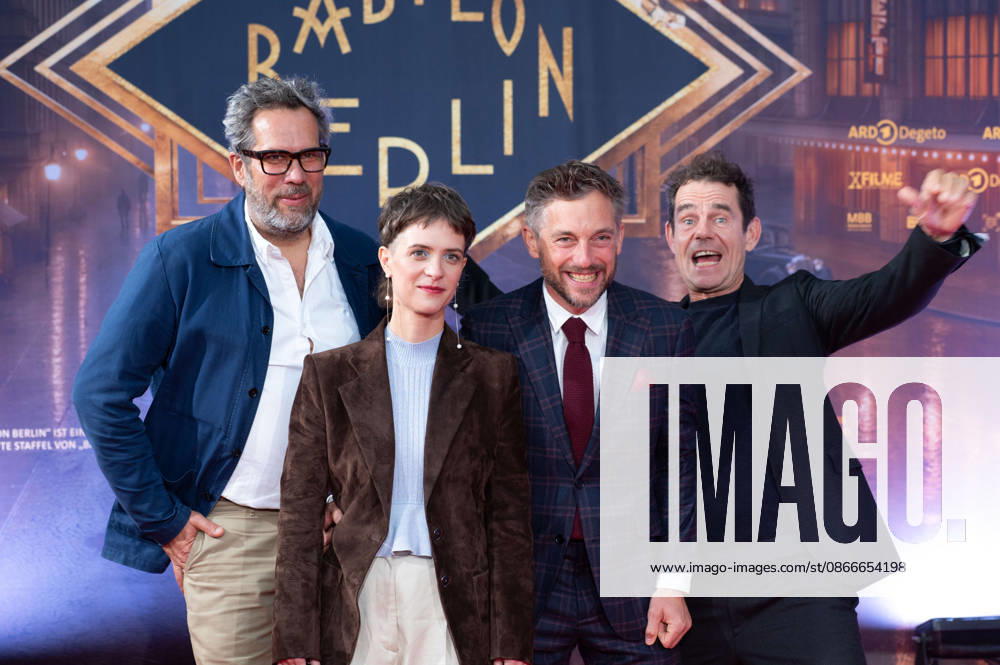 From left: Achim von BORRIES, director; Liv Lisa FRIES, actress; Volker BRUCH, actor; Tom TYKWER, director; Red Carpet, Red Carpet Show, Arrival, Premiere of the final season of Babylon Berlin on September 11, 2026, at the Naturstrom Open-Air Cinema at Rheinau Harbor in Cologne,