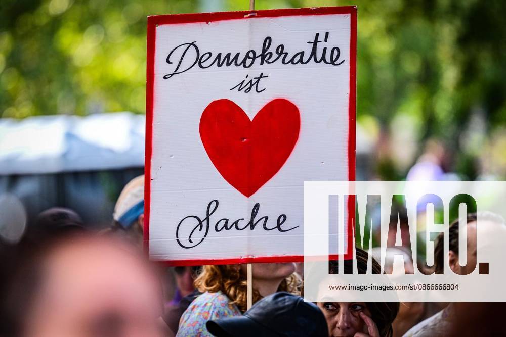 Demonstration for Social Cohesion in Berlin ** FOR ** **People gather for the closing rally of a demonstration for social cohesion at the Red City Hall in front of the TV Tower. Under the slogan Time for a Change, seven demonstration marches wound their way through th