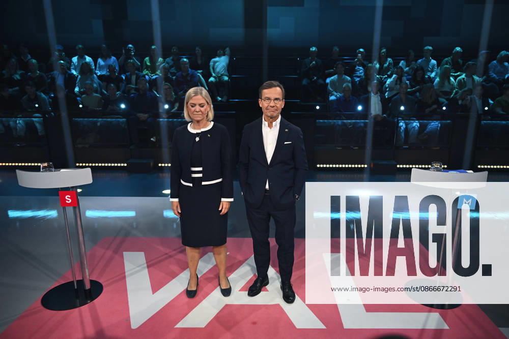 STOCKHOLM, SWEDEN 20260912 Social Democratic Party leader Magdalena Andersson (S) and Moderate Party leader and Prime Minister Ulf Kristersson (M) in the TV4 studio, where they are facing off in a prime ministerial debate, the final debate before the election STOCKHOLM, SWEDEN
