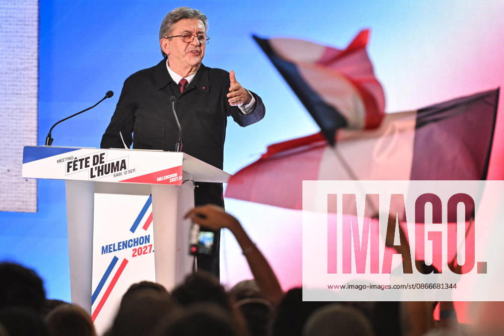Fete de Humanite near Paris FA Founder of French leftist party La France Insoumise (LFI) Jean-Luc Melenchon delivers a speech as part of the annual Fete de l Humanite festival organised by the Communist newspaper L Humanite, in Le Plessis-Pate, south of Paris, on September 12, 2026. Photo by Firas Abdullah ABACAPRESS.COM Paris Ile-de-France France