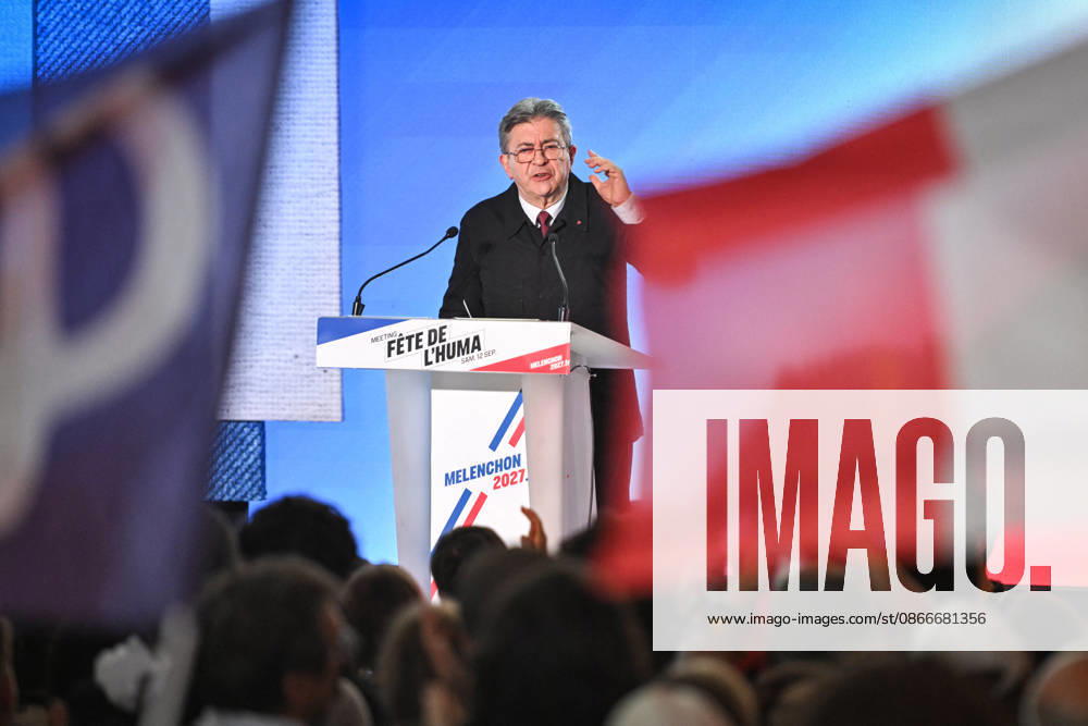 Fete de Humanite near Paris FA Founder of French leftist party La France Insoumise (LFI) Jean-Luc Melenchon delivers a speech as part of the annual Fete de l Humanite festival organised by the Communist newspaper L Humanite, in Le Plessis-Pate, south of Paris, on September 12, 2026. Photo by Firas Abdullah ABACAPRESS.COM Paris Ile-de-France France
