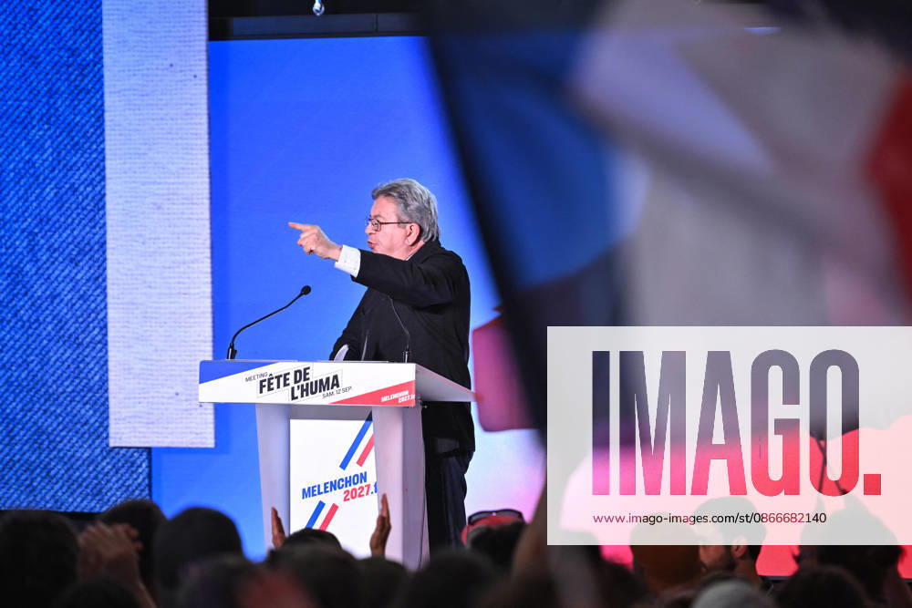 Fete de Humanite near Paris FA Founder of French leftist party La France Insoumise (LFI) Jean-Luc Melenchon delivers a speech as part of the annual Fete de l Humanite festival organised by the Communist newspaper L Humanite, in Le Plessis-Pate, south of Paris, on September 12, 2026. Photo by Firas Abdullah ABACAPRESS.COM Paris Ile-de-France France