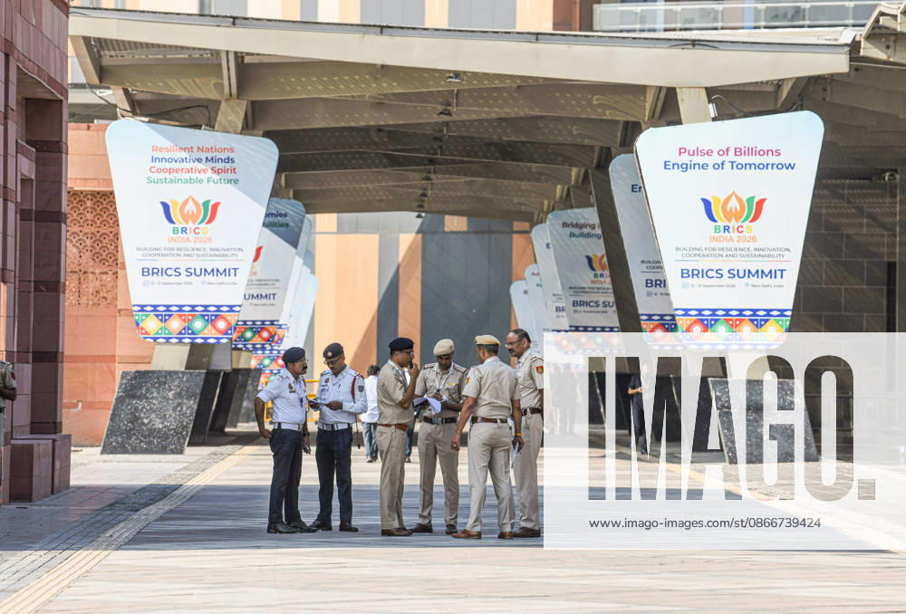 BRICS Summit 2026 in New Delhi New Delhi, Sep 13 (ANI): Security personnel stand guard at the Bharat Mandapam premises on the final day of the 18th BRICS Summit 2026, in New Delhi on Sunday. NEW DELHI Delhi India