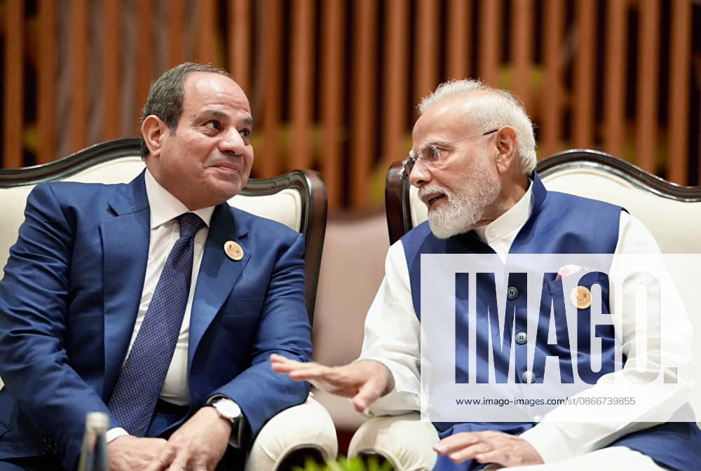 PM Modi interacts with President of Egypt, Abdel Fattah El-Sisi, during the 18th BRICS Summit New Delhi, Sep 13 (ANI): Prime Minister Narendra Modi interacts with President of Egypt Abdel Fattah El-Sisi during the 18th BRICS Summit at Bharat Mandapam, in New Delhi on Sunday. (@narendramodi X ANI Photo) NEW DELHI Delhi India