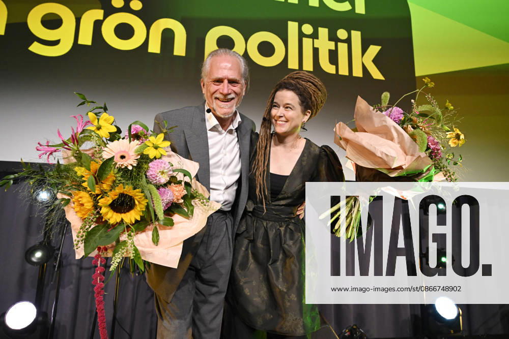STOCKHOLM, SWEDEN, September 13, 2026. Green Party spokespersons Daniel Helldén, MP, and Amanda Lind, MP, speak during the Green Party’s election night watch party at the Clarion Hotel Ringvägen in central Stockholm. STOCKHOLM, SWEDEN