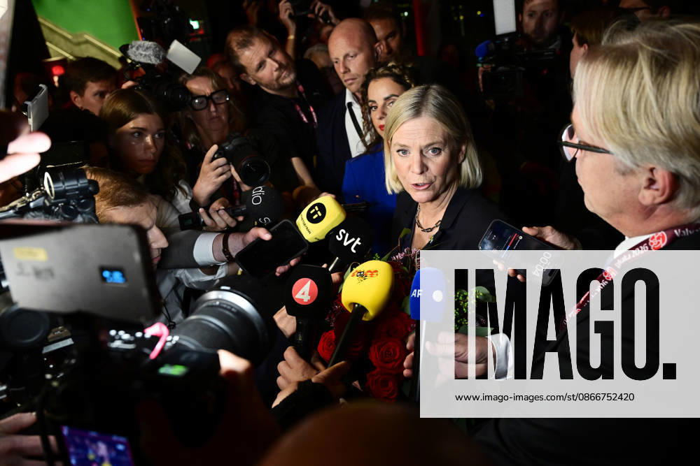 STOCKHOLM, SWEDEN, September 13, 2026: Social Democratic Party leader Magdalena Andersson (S) speaks during the Social Democrats election night watch party at the Stockholm Waterfront Conference Center, STOCKHOLM, SWEDEN