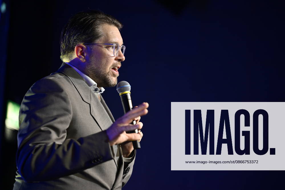 STOCKHOLM, SWEDEN, September 14, 2026. Jimmie Akesson, leader of the Sweden Democrats, speaks during the party’s election night watch at the Quality Hotel Strawberry Arena in STOCKHOLM, SWEDEN