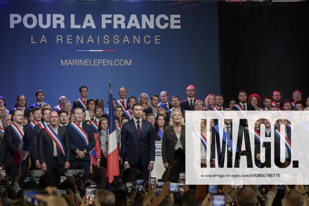 Henin Beaumont, France September 13, 2026 - Discours de rentrée de Marine Le Pen candidate du Rassemblement National RN a la prochaine election presidentielle - Marine Le Pen, Jordan Bardella