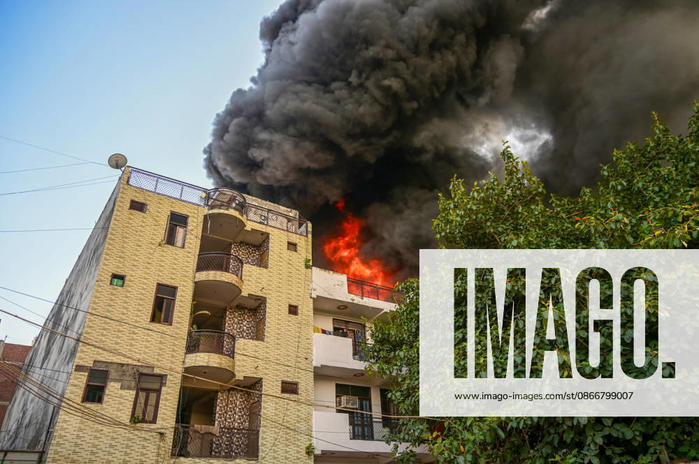 Firefighters work to extinguish a massive blaze at a plywood warehouse in Dallupura, East Delhi, as thick plumes of smoke billow into the sky and remain visible from several kilometres away, on September 13, 2026 in New Delhi, India. The fire department received a call about the blaze at 3.20 pm, following which 12 fire tenders were rushed to the spot. Firefighters were present at the site and were working to control the blaze. (Photo by Sunil Ghosh Hindustan Times ) Massive Fire Breaks Out At Delhi Plywood Warehouse, 12 Fire Tenders Rushed