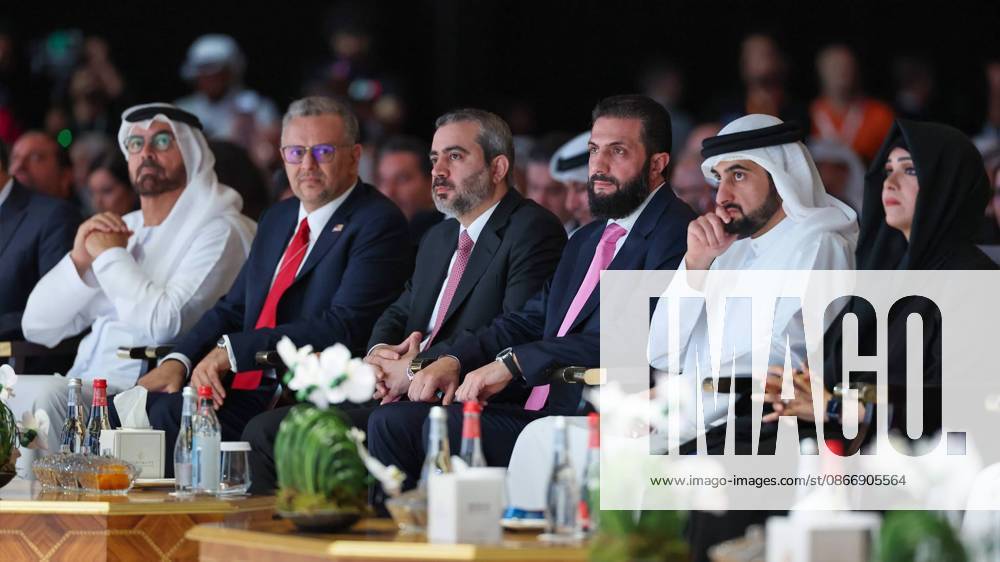Syrian President Ahmed al-Sharaa Addresses Arab Media Summit in Dubai Syrian President Ahmed al-Sharaa speaks as a keynote participant during the opening of the 24th Arab Media Summit 2026 in Dubai, United Arab Emirates, on September 15, 2026. Al-Sharaa took part in a dialogue session titled Syria of the Future. . Photo by Syrian Presidency apaimages Syria Syria Syrian Arab Republic 150926_UAE_SPO_00(4)