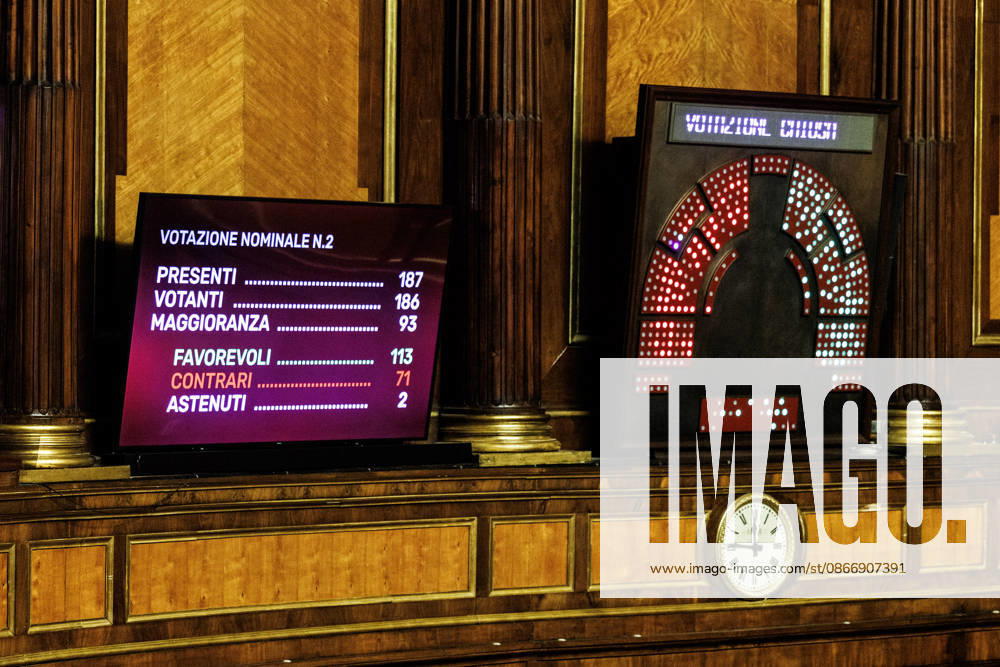 The scoreboard with the results of the vote on the electoral law in the Senate, Rome, September 15, 2026 Rome Italy - ZUMAa289 20260915_zia_a289_027