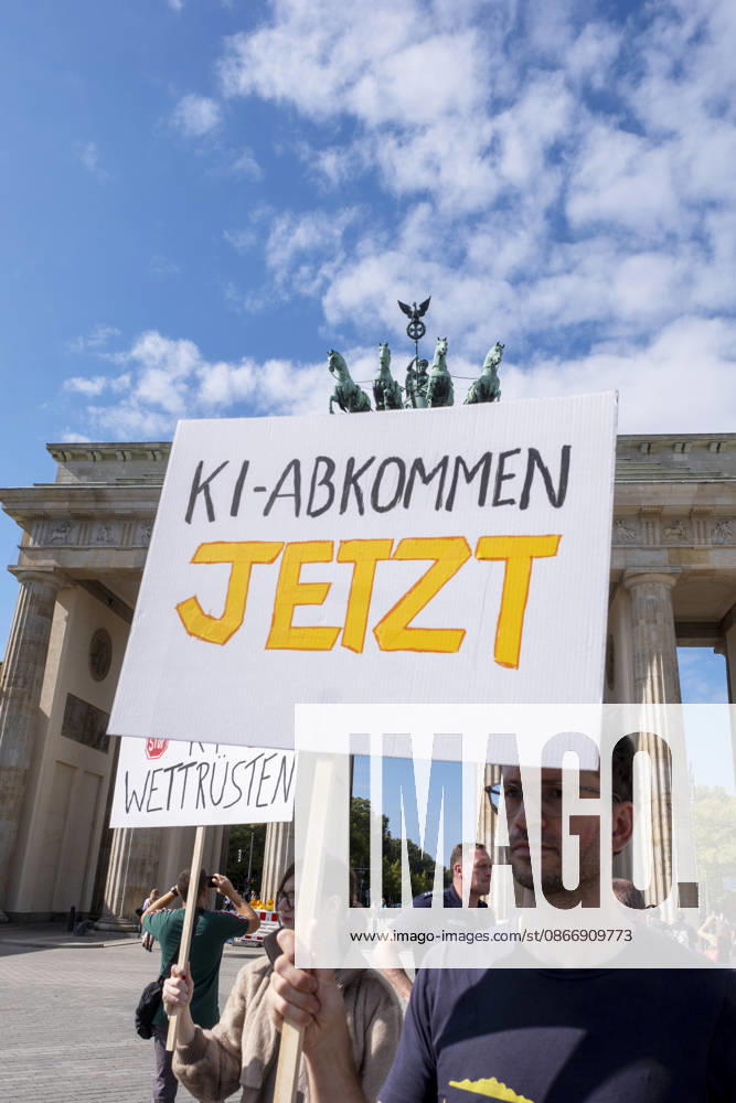On Tuesday, September 15, 2026, activists held a demonstration in front of the Brandenburg Gate to draw attention to the risks posed by artificial intelligence (AI). The Super AI? No, Thanks ca