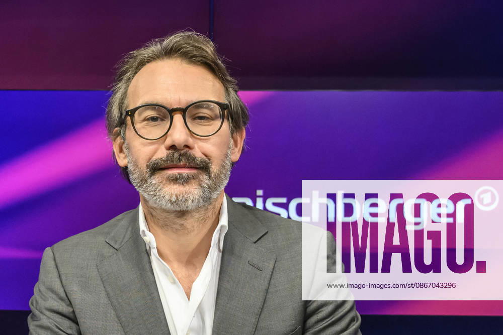 Pictured, from left: Rene Pfister, *Der Spiegel*, GER, Berlin, studio, guest on *Maischberger*, political talk show, TV, program, with host Sandra Maischberger, *Das Erste*, filmed at Studio 20 in Adlershof, September 16, 2026,