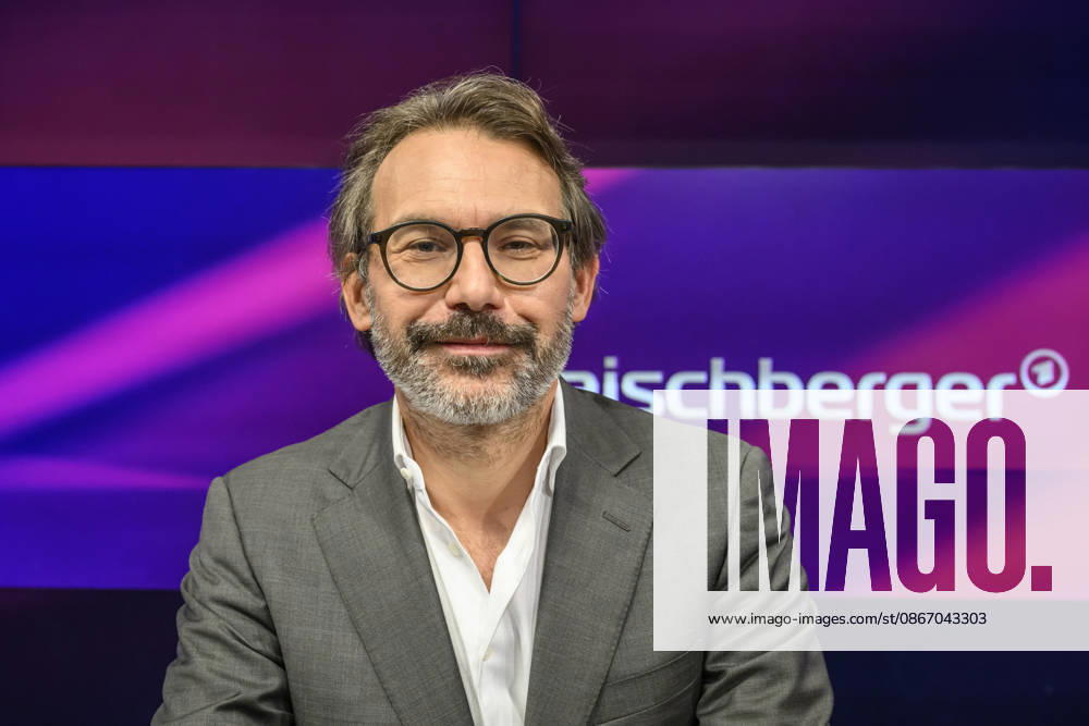 Pictured, from left: Rene Pfister, *Der Spiegel*, GER, Berlin, studio, guest on *Maischberger*, political talk show, TV, program, with host Sandra Maischberger, *Das Erste*, filmed at Studio 20 in Adlershof, September 16, 2026,