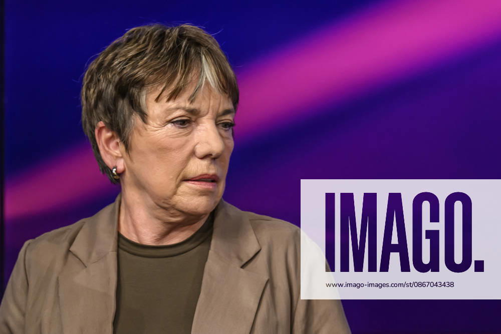 Pictured, from left: Margot Käßmann, theologian, GER, Berlin, studio, guest on *Maischberger*, political talk show, TV, program, with host Sandra Maischberger, *Das Erste*, from Adlershof, Am Studio 20, September 16, 2026,