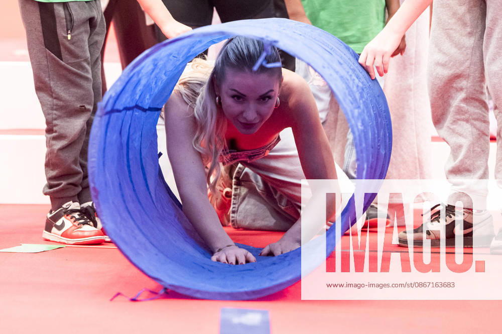 ABB CHILDREN S DAY: Anna Carina Woitschack in the crawl tunnel at the Children s Day event at the Atelier Gardens Berlin on September 17, 2026