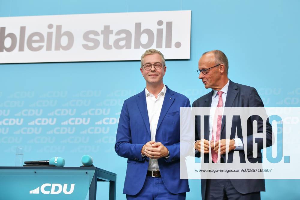 Konrad Adenauer House CDU Election Campaign Final Push CDU s Top Candidate for Berlin, Stefan Evers, and Federal Chancellor Friedrich Merz CDU
