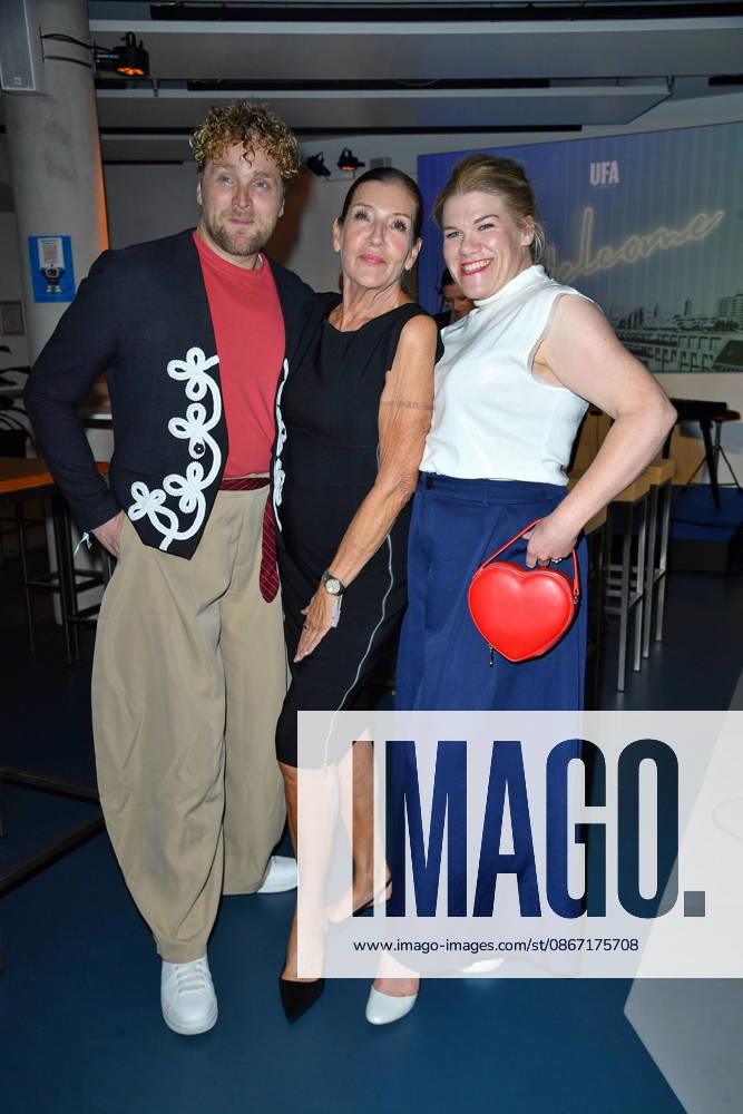 Knud Riepen, Katy Karrenbauer, and Gisa Flake at the UFA Back reception at BE YOND OFFICE in Berlin on September 17, 2026