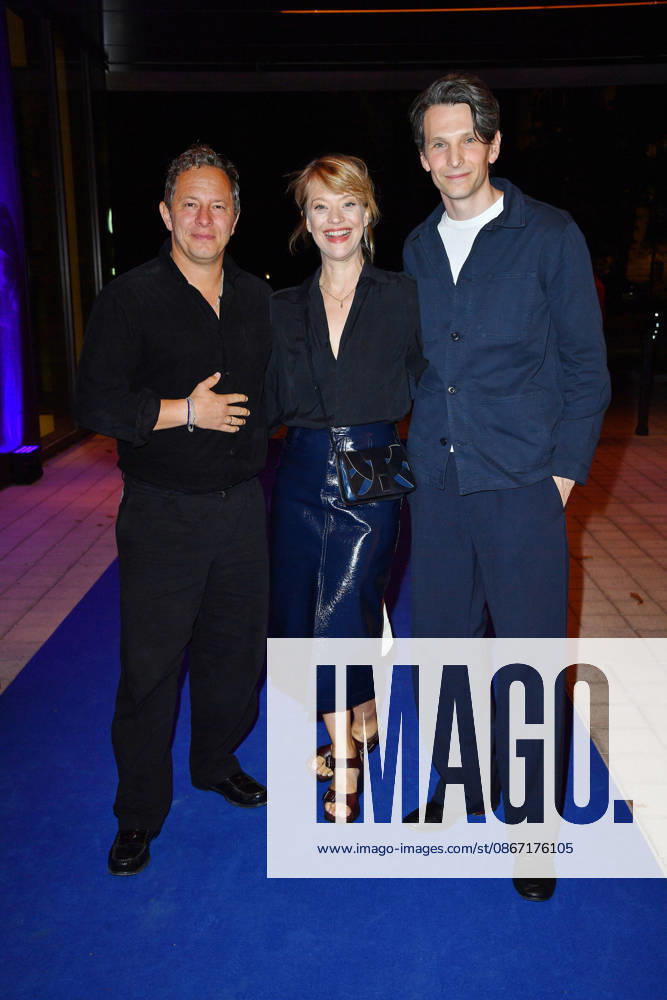 Trystan Puetter, Heike Makatsch, and Sabin Tambrea at the UFA Back reception at BE YOND OFFICE in Berlin on September 17, 2026