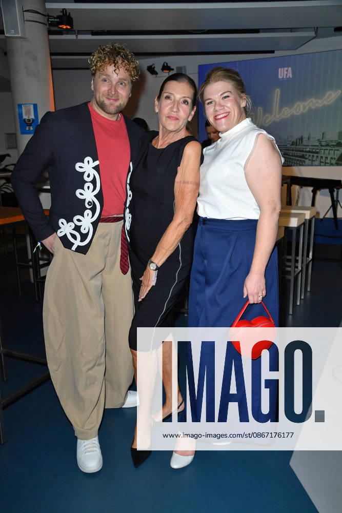 Knud Riepen, Katy Karrenbauer, and Gisa Flake at the UFA Back reception at BE YOND OFFICE in Berlin on September 17, 2026