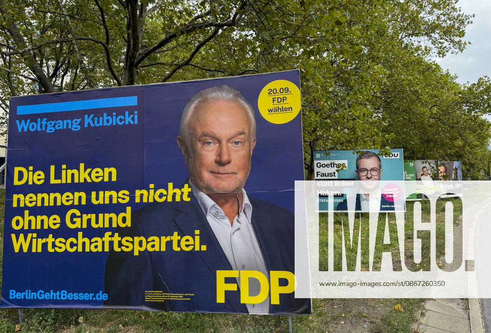 Ahead of Berlin House of Representatives election BERLIN, GERMANY - SEPTEMBER 19: Election campaign posters featuring political parties and candidates are displayed on streets across the city ahead of the Berlin House of Representatives election to be held in Berlin, Germany, on September 19, 2026. Halil Sagirkaya Anadolu Berlin Germany. Editorial use only. Please get in touch for any other usage.